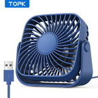 TOPK Mini ventilador portátil USB de 4 pulgadas para acampar, ventilador personal de mesa de escritorio silencioso de 3 velocidades, 360 ° Ajuste de ventiladores de pie para la habitación del hogar