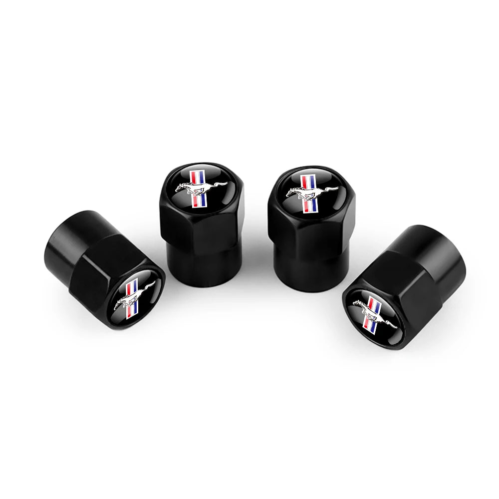4pc Mustang Logo Tire Valve Caps Aluminum Alloy Dustproof Car Wheel Air Stem Cover For Ford Focus ST Mk7 Everest Kuga Fiesta Mk3