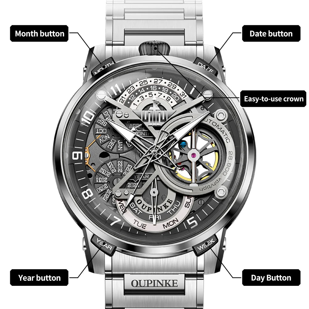 OUPINKE 3278 relojes automáticos para hombre volante de inercia esqueleto de lujo Original diseñador italiano colaboración relojes mecánicos para hombres