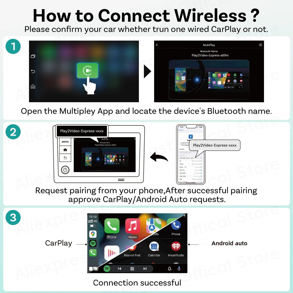OTTOCAST Play2Video Express Wireless CarPlay Android Auto Adapter for Youtube Netflix for Volvo Chevrolet VW CarAccessorie