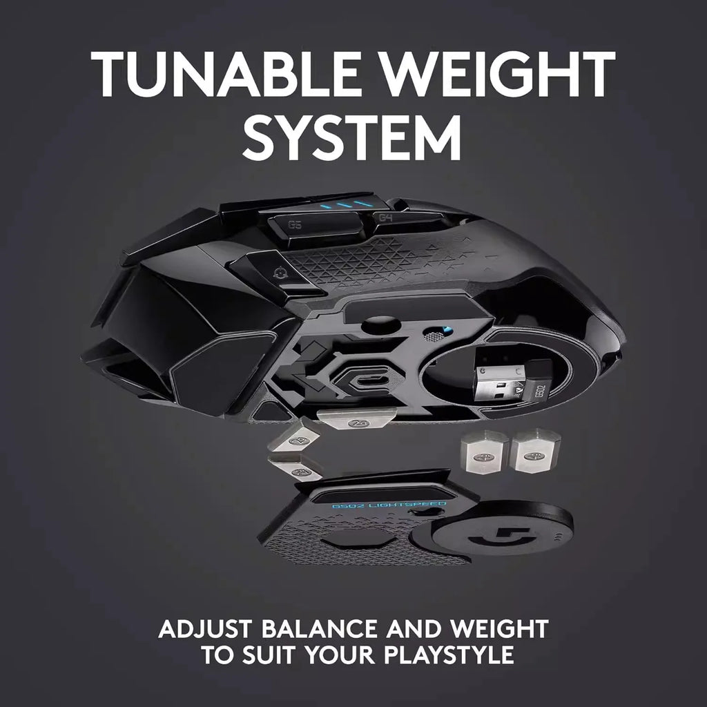 Ratón para Juegos Logitech G502, Cómodo, Ergonómico, Inalámbrico, Alta Sensibilidad, Antideslizante, Apto para Uso Prolongado en Esports