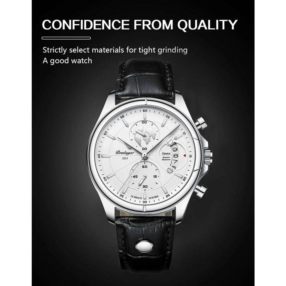 POEDAGAR Luxury Man Wristwatch Chronograph Date Waterproof Leather Men Watch Casual Quartz Men's Watches Sports Male Clock Reloj