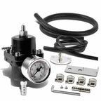 Universal 1Set Adjustable Fuel Pressure Regulator + Gauge+ Fitting Kit Aluminum Black Blue Red Silver