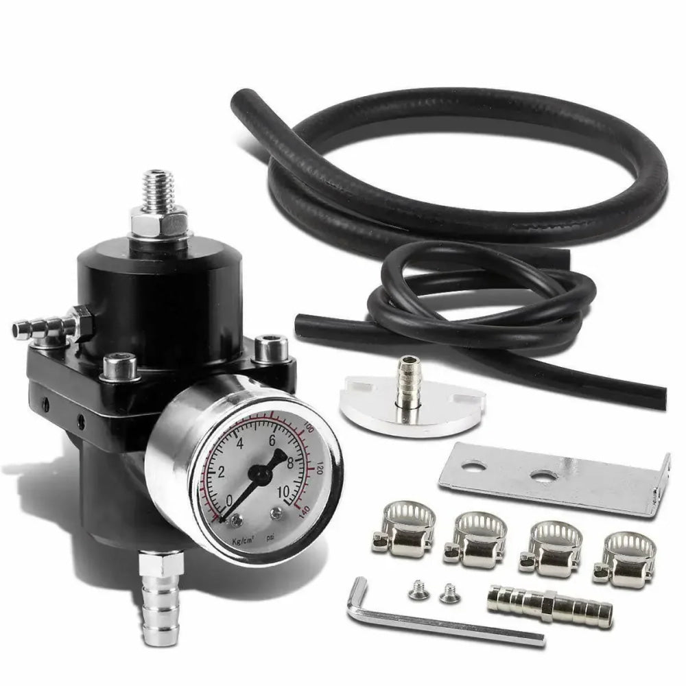 Universal 1Set Adjustable Fuel Pressure Regulator + Gauge+ Fitting Kit Aluminum Black Blue Red Silver