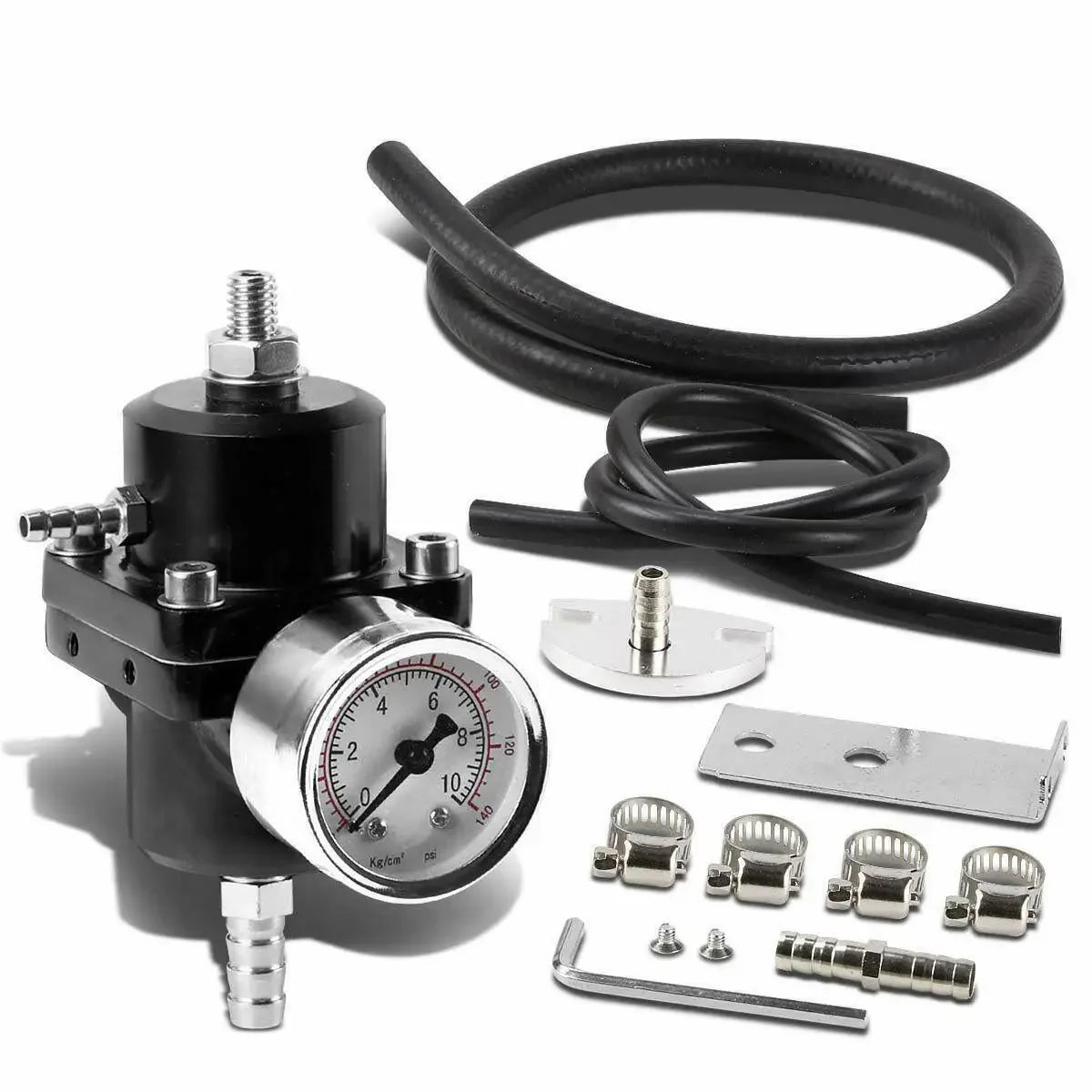 Universal 1Set Adjustable Fuel Pressure Regulator + Gauge+ Fitting Kit Aluminum Black Blue Red Silver