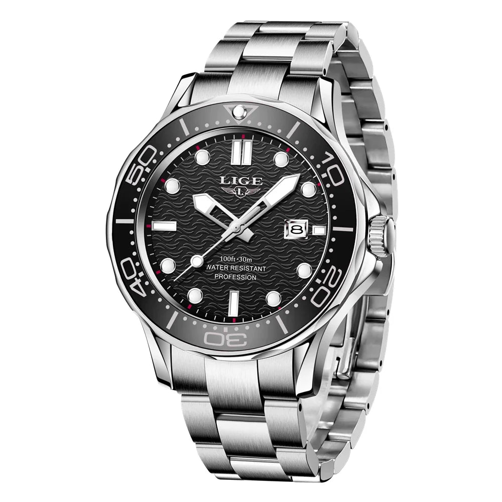LIGE Men Watch Business Date Watch for Men Luxury Sport Quartz Watches Waterproof Luminous Silicone Wristwatch Relogio Masculino