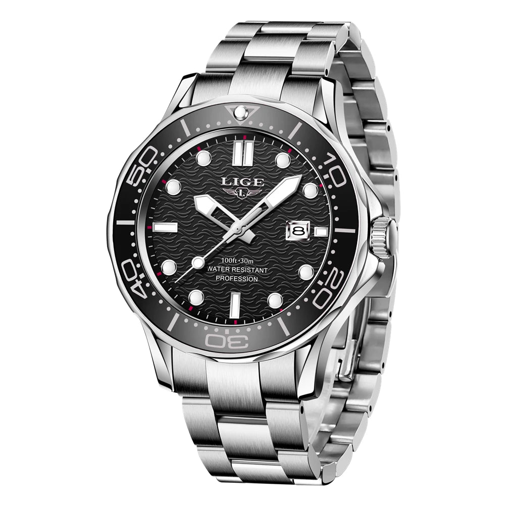 LIGE Men Watch Business Date Watch for Men Luxury Sport Quartz Watches Waterproof Luminous Silicone Wristwatch Relogio Masculino