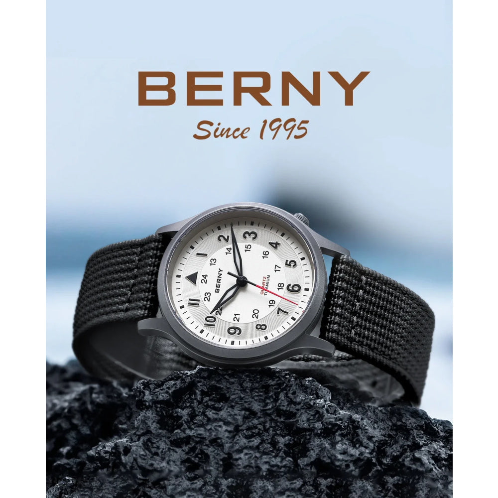 BERNY Titanium Watches for Men Classic Mens Field Watch Easy Read Outdoor Quartz Wristwatch Super Luminous Sapphire 5ATM