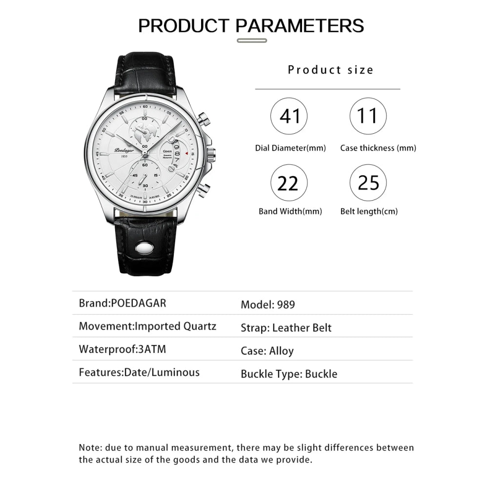 POEDAGAR Luxury Man Wristwatch Chronograph Date Waterproof Leather Men Watch Casual Quartz Men's Watches Sports Male Clock Reloj