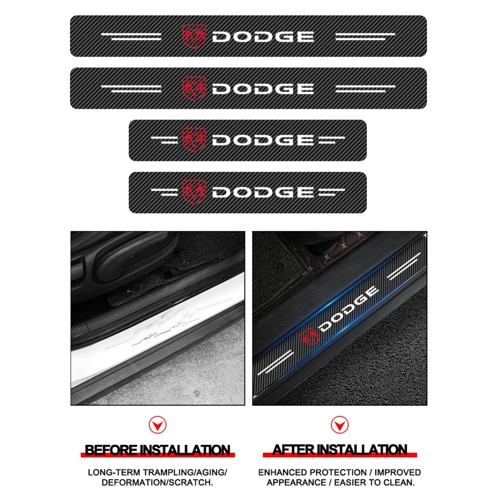 4Pcs Car Door Threshold Protector Sticker Emblem Decal Auto Accessories  For Dodge Durango Caliber Dakota Neon SXT Nitro Ram SRT