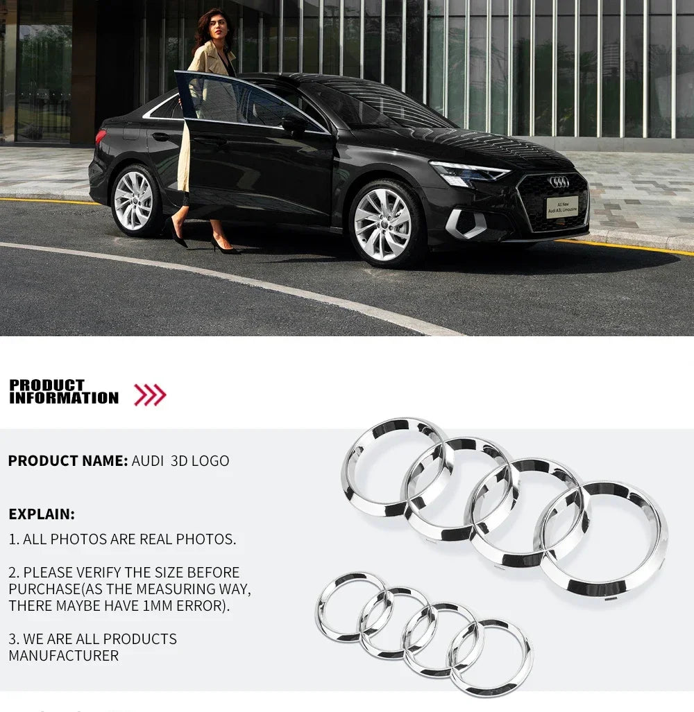 Car Logo Badge Black SFront Grille Rear Trunk 4Ring Sticker Emblem For Audi A1 A3 A4 A5 A6 A7 S3 S4 S5 S6 RS3 RS4 RS6 Q3 Q5 Q7