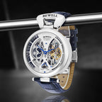 High-End Waterproof Automatic Mechanical Watch with Genuine Leather Strap And Stainless Steel Transparent Back Cover