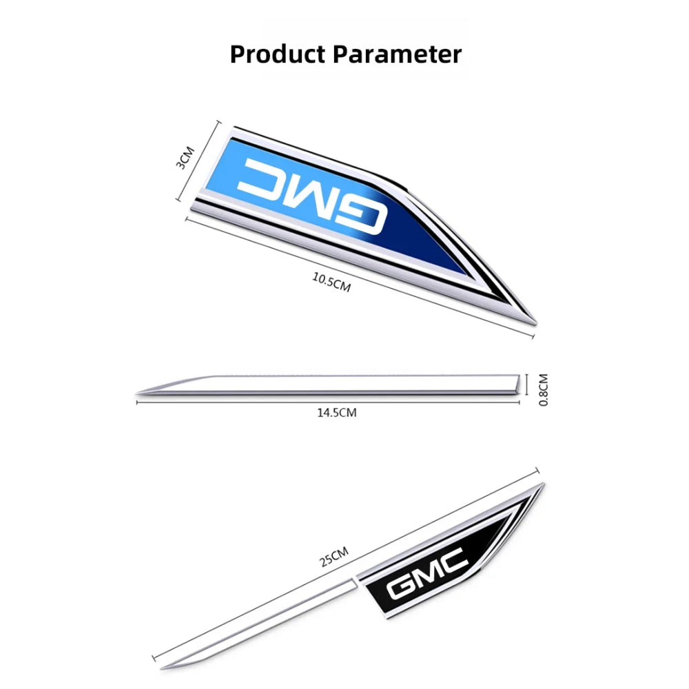 2pcs Car Blade Shape Side Fender Logo Badge Emblem Sticker For GMC Terrain Sierra ornament 1500 Yukon Acadia Savana