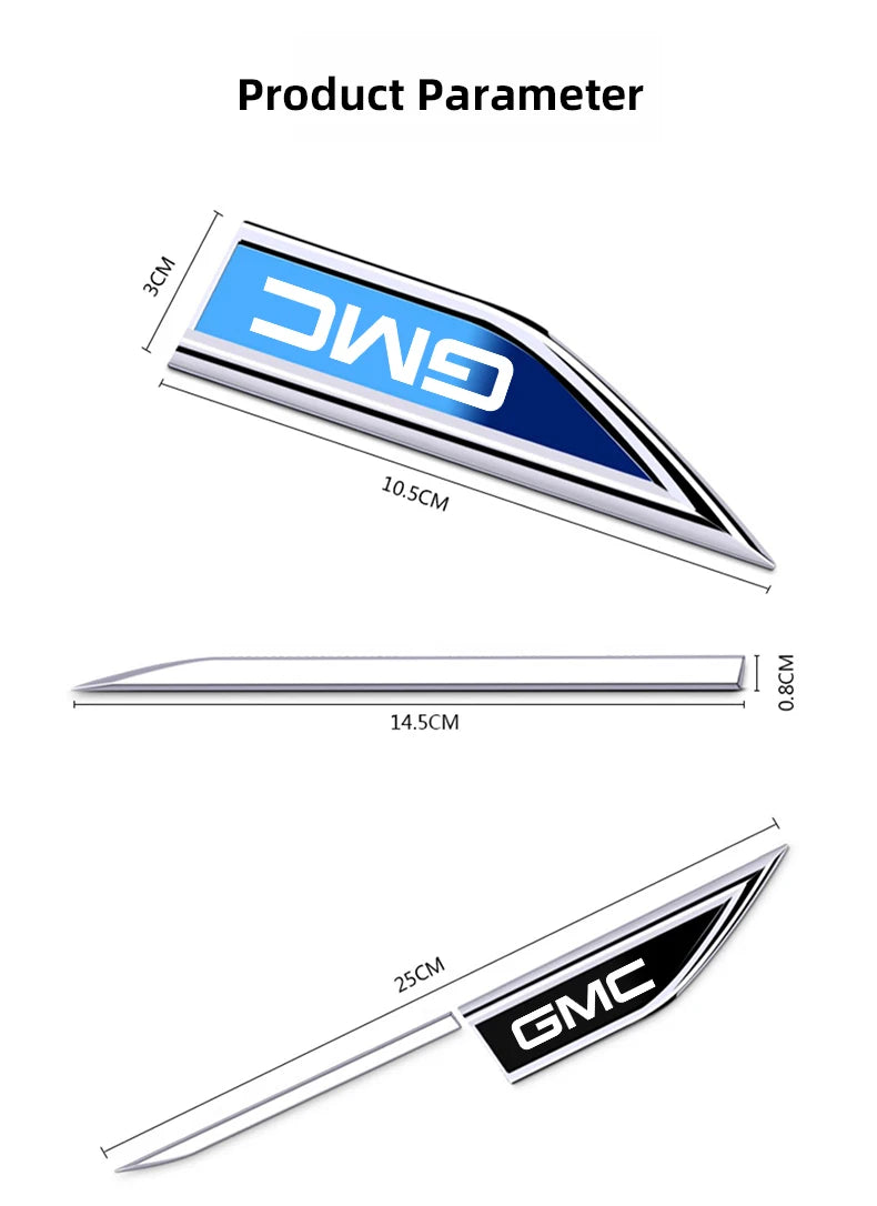 2pcs Car Blade Shape Side Fender Logo Badge Emblem Sticker For GMC Terrain Sierra ornament 1500 Yukon Acadia Savana
