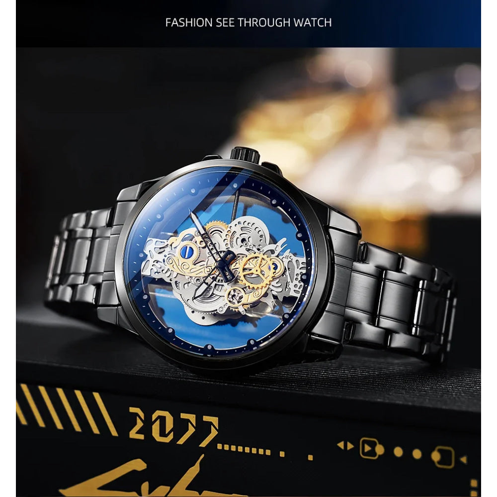 TPW Hot Trendy Fashion Wholesale Men Golden Black Blue Skeleton NOT Automatic Watch Quartz Wrist Watches Luxury 2024