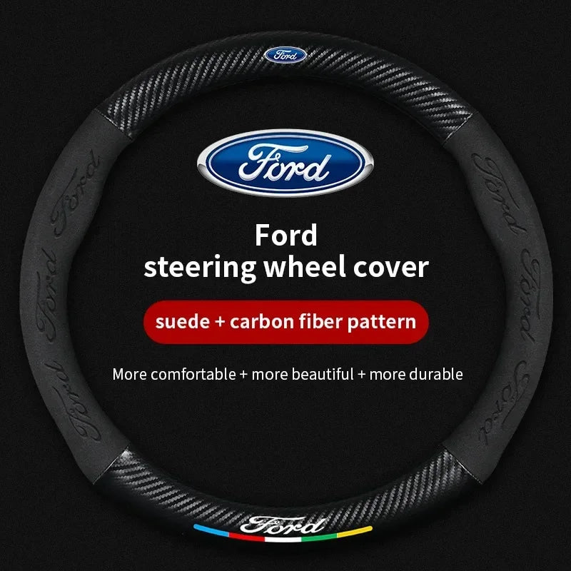 For Ford Mondeo Focus Raptor Puma Edge Explorer Ecosport Ranger F150 Kuga Car Suede Carbon fiber Anti-slip Steering Wheel Cover