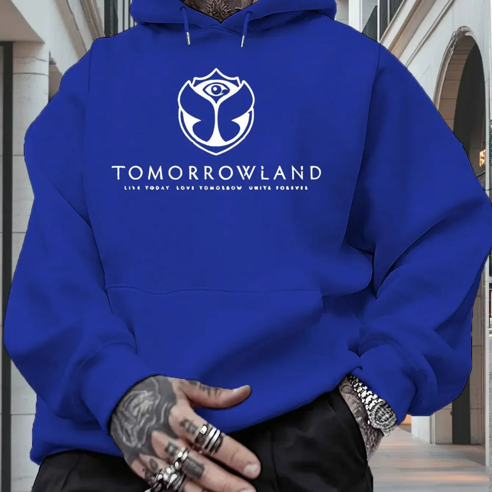 2025Men'S Hoodie with "TOMORROWLAND" Graphic - Casual Pullover Sweatshirt Long Sleeve Regular Fit Fall/Winter Casual Wear Hoodie