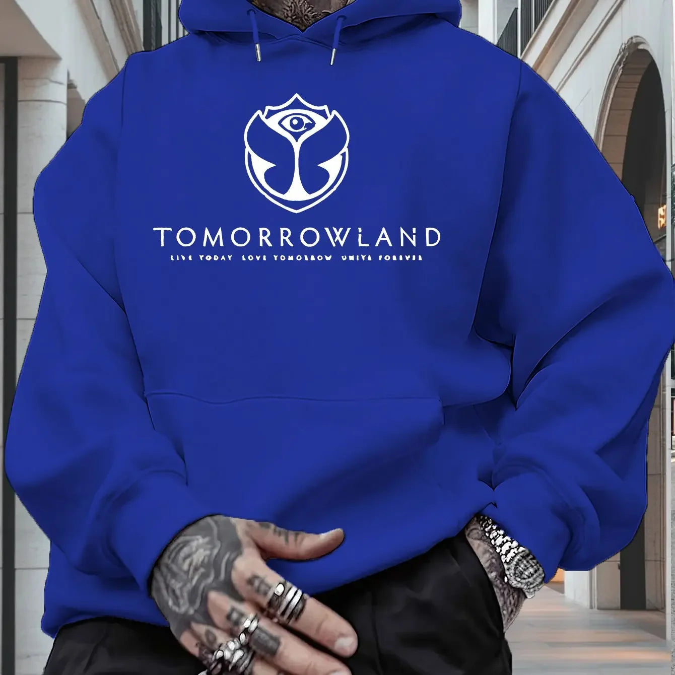 2025Men'S Hoodie with "TOMORROWLAND" Graphic - Casual Pullover Sweatshirt Long Sleeve Regular Fit Fall/Winter Casual Wear Hoodie