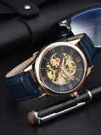 Men automatic watch luxury rome mechanical watches waterproof skeleton noctilucent leather mens watch choice of gift giving