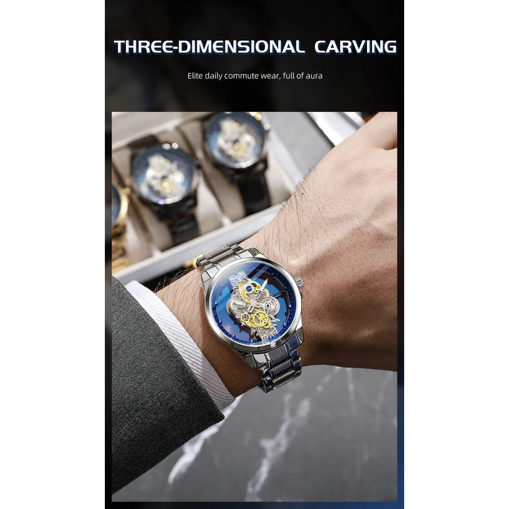 TPW Hot Trendy Fashion Wholesale Men Golden Black Blue Skeleton NOT Automatic Watch Quartz Wrist Watches Luxury 2024
