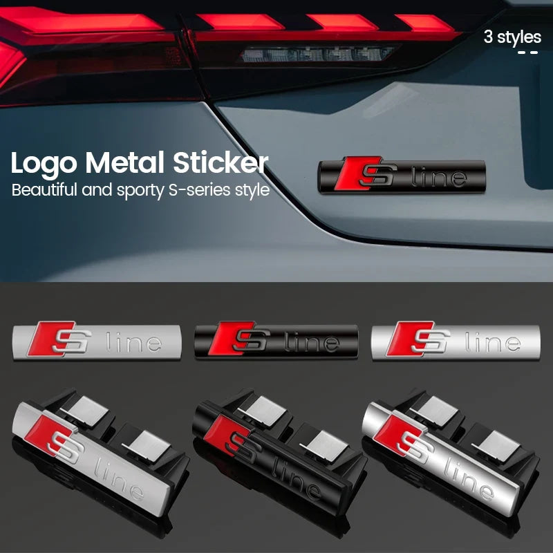 NEW Audi Sline Metal Logo Car Sticker Aluminum Emblem For Audi S Line Quattro A1 A3 A4 A5 A6 A7 A8 Q2 Q3 Q5 Q6 Q7 Q8 Accessories