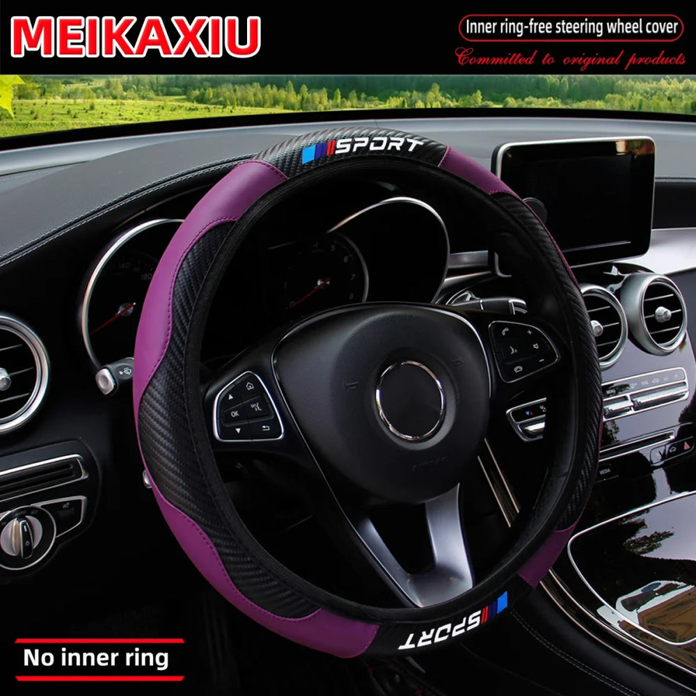 Protector deportivo de cuero y fibra de carbono para volante, accesorio decorativo Universal sin montura para volante de coche de 14,5-15 pulgadas
