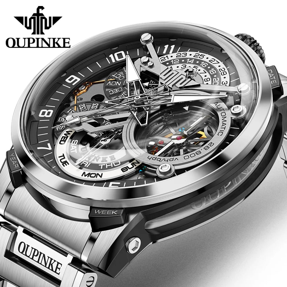 OUPINKE 3278 relojes automáticos para hombre volante de inercia esqueleto de lujo Original diseñador italiano colaboración relojes mecánicos para hombres