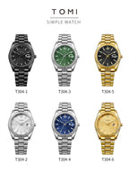 TOMI New Men's Watch Brooch Ring Gift Box Set Luxury Business Stainless Steel Strap Men's Calendar Casual Quartz Watch Reloj