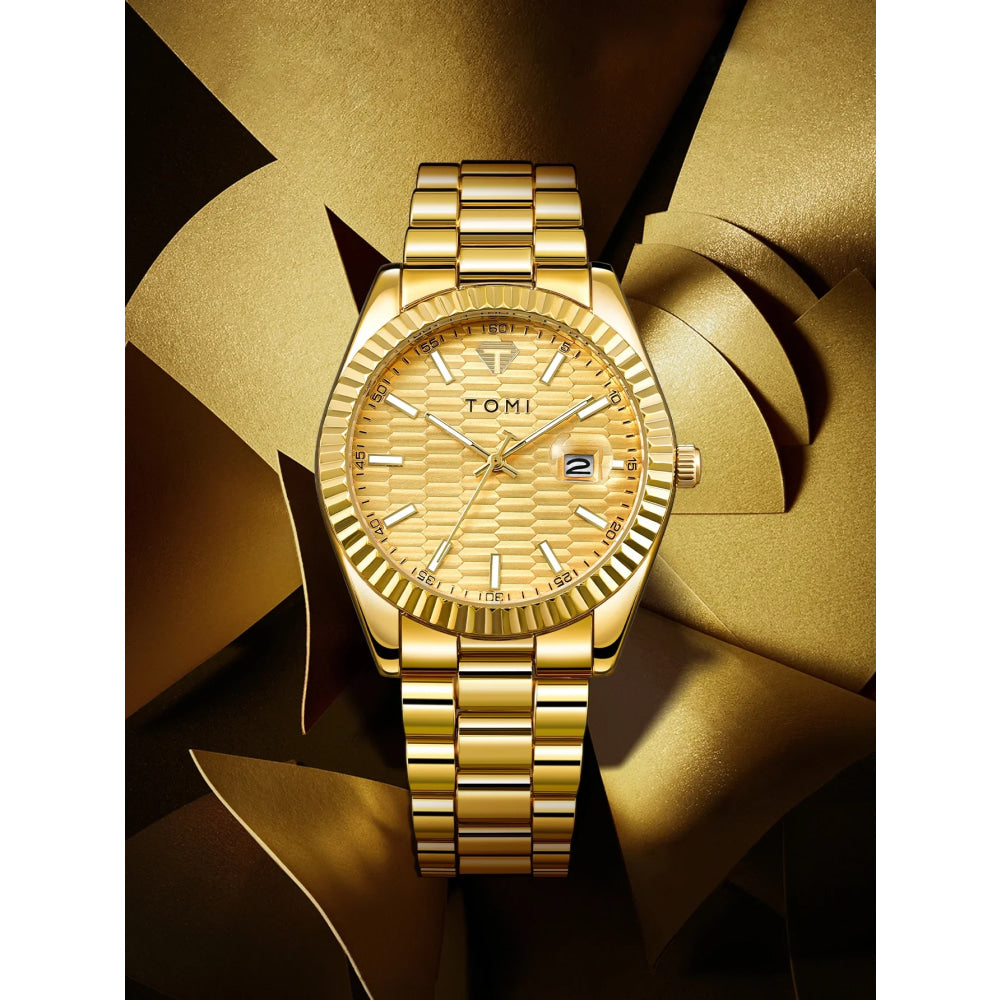 TOMI New Men's Watch Brooch Ring Gift Box Set Luxury Business Stainless Steel Strap Men's Calendar Casual Quartz Watch Reloj