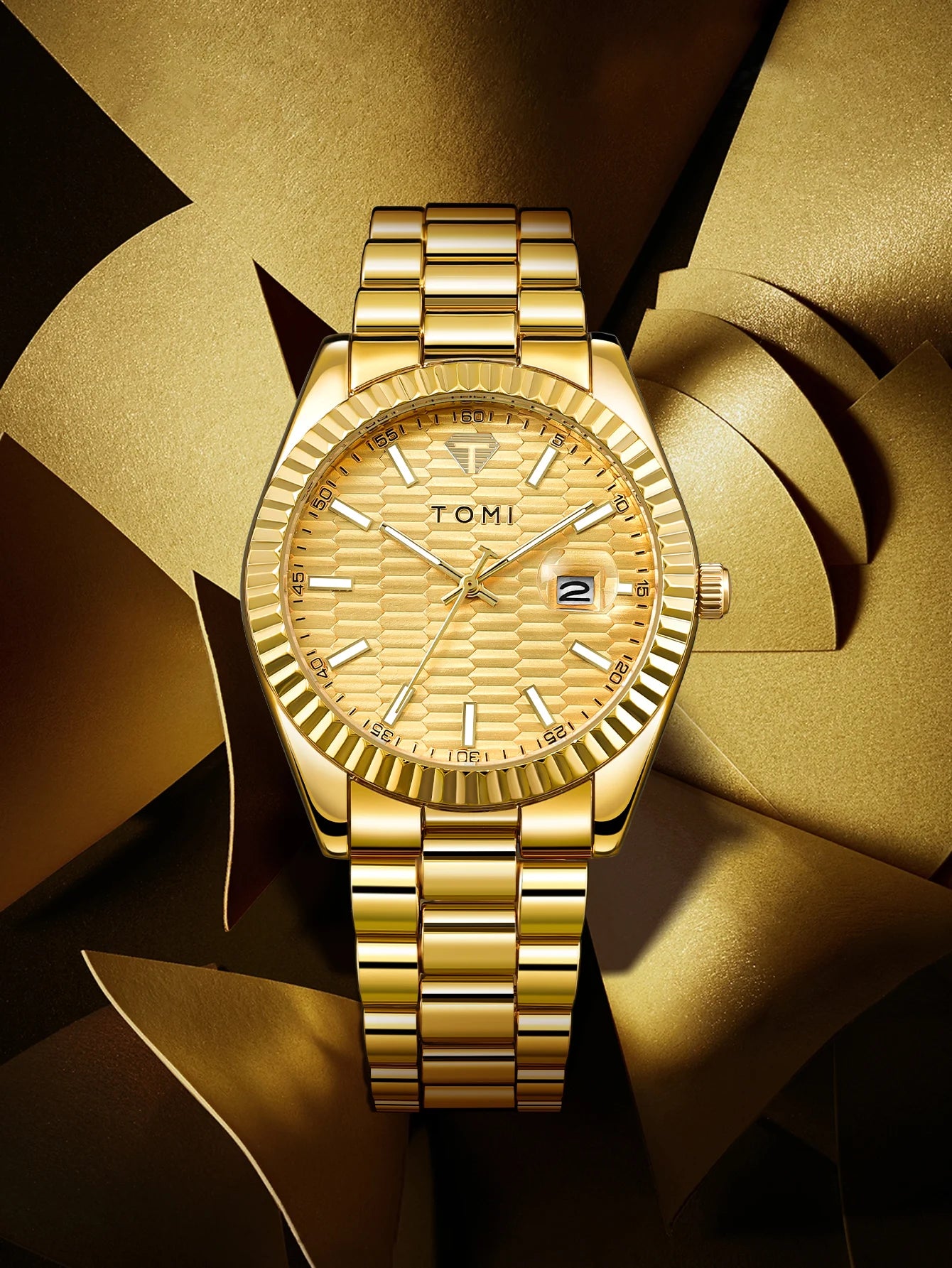 TOMI New Men's Watch Brooch Ring Gift Box Set Luxury Business Stainless Steel Strap Men's Calendar Casual Quartz Watch Reloj