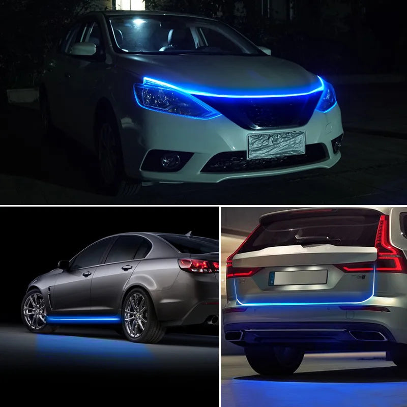Dynamic Car LED Hood Light 12V Daytime Running Light Start-scan Engine Guide Light Waterproof Decorative Ambient Light Strip