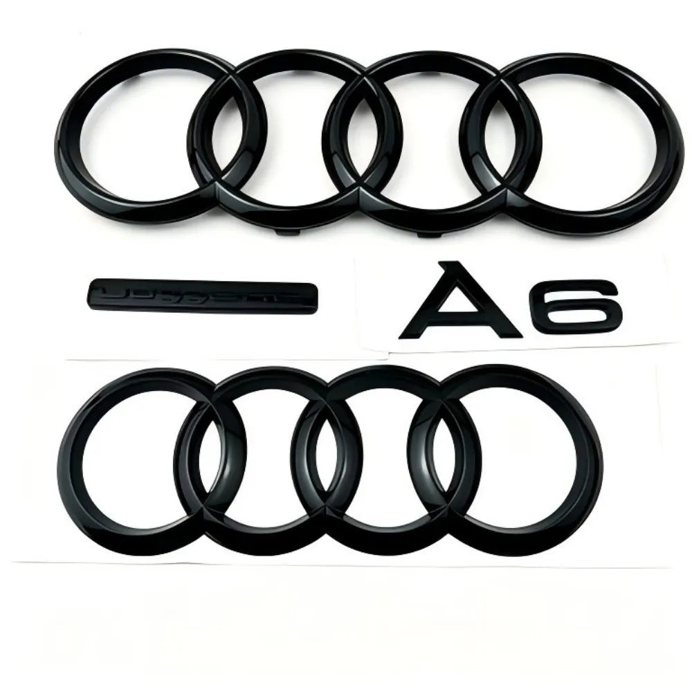 ABS 4Ring Logo For AUDI Quattro A6 2012-2017 Car Hood Front Grill Rear Trunk Emblem Gloss Black Sticker Sline Accessories
