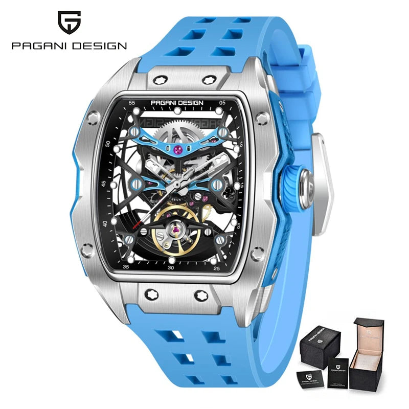PAGANI DESIGN-reloj mecánico automático para hombre, barril de vino, tienda, estilo Venom, resistente al agua, lente de zafiro de goma, hueco