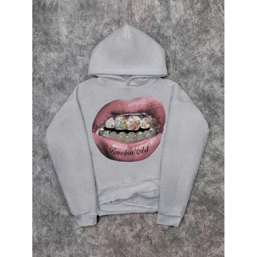 Men's hoodie, casual pink lip print hoodie retro comfortable sweatshirt casual high-quality hoodie