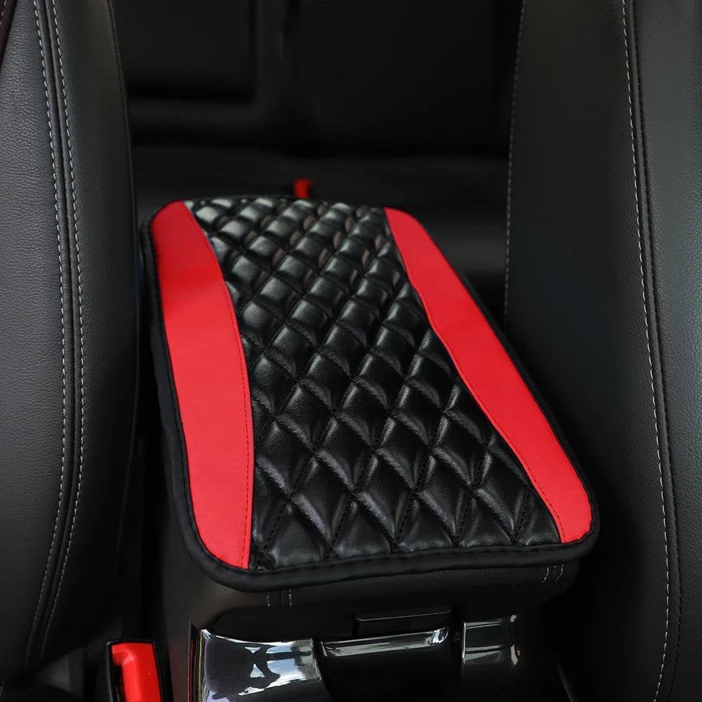 Checkered PU Leather Car Armrest Pad Embroidered Center Console Interior Accessory for All Seasons  WOMEN