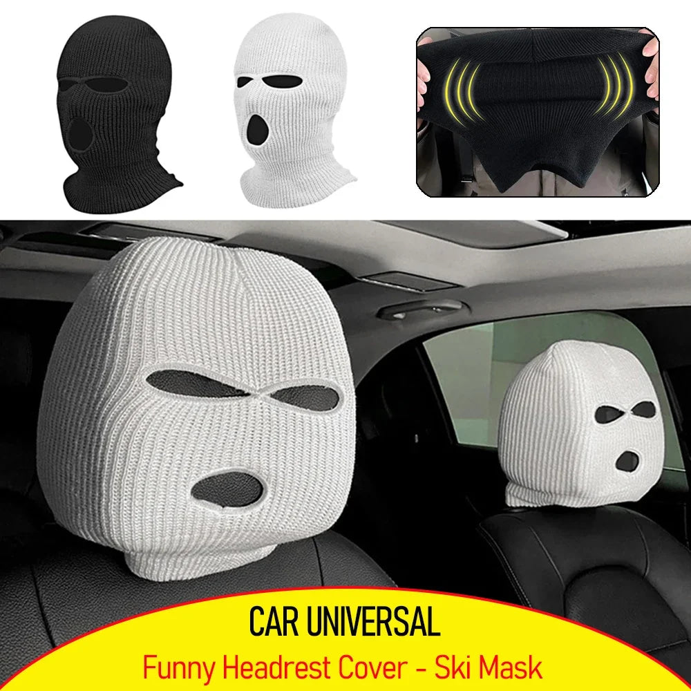 Universal Car Headrest Cover Car Seat Face Mask Ski Mask Halloween Christmas Funny Decoration for Tesla BMW Ford Volkswagen Kia