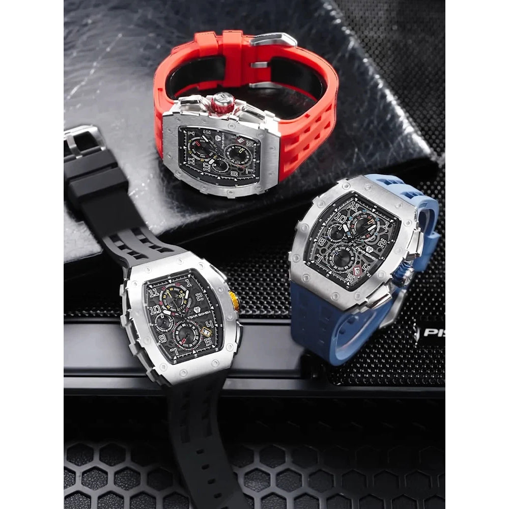 TSAR BOMBA Watch for Men Luxury Brand Tonneau Design Waterproof Clock Stainless Steel Wristwatch Fashion Rectangle Mens Watch