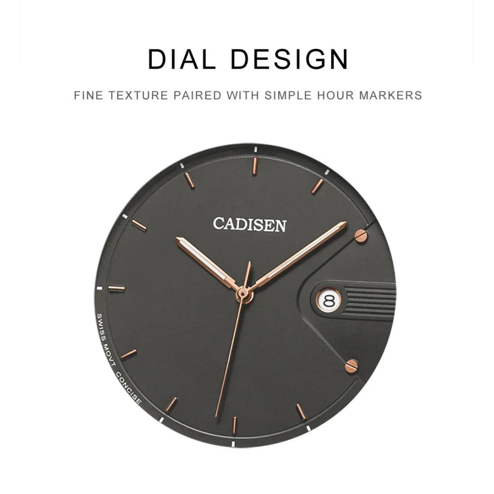CADISEN Swiss Ronda 715 Quartz Watch Mans 7MM Ultra-thin Dial Sapphire Luminous Stainless Steel Milano Mesh Strap Watches Men