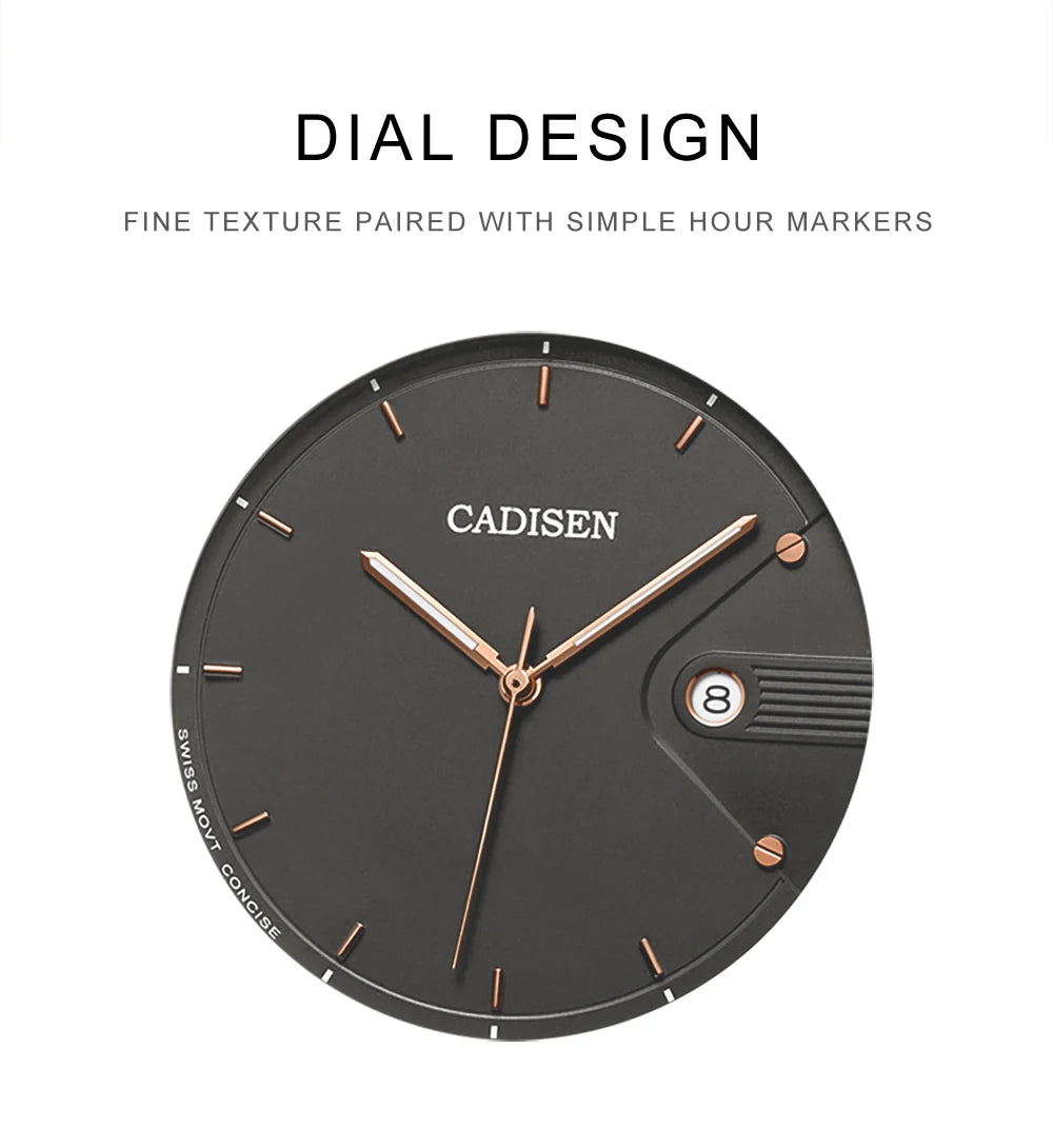 CADISEN Swiss Ronda 715 Quartz Watch Mans 7MM Ultra-thin Dial Sapphire Luminous Stainless Steel Milano Mesh Strap Watches Men