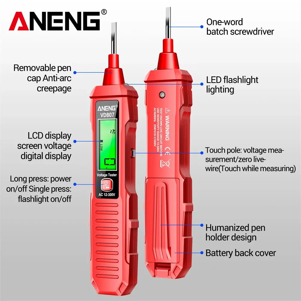 Probador de pluma eléctrica inteligente VD807, portátil, de inducción de una palabra, 50/60Hz, Sensor NCV AC 12-300V, herramientas de detección de cables sin contacto