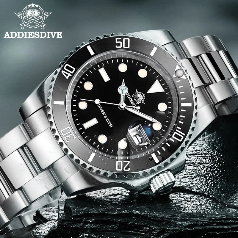 ADDIESDIVE Men's Classic Watch with Ceramic Bezel 200m Water Resistant Casual Quartz Watch BGW9 Blue Luminous Gift Watch MY-H3-2