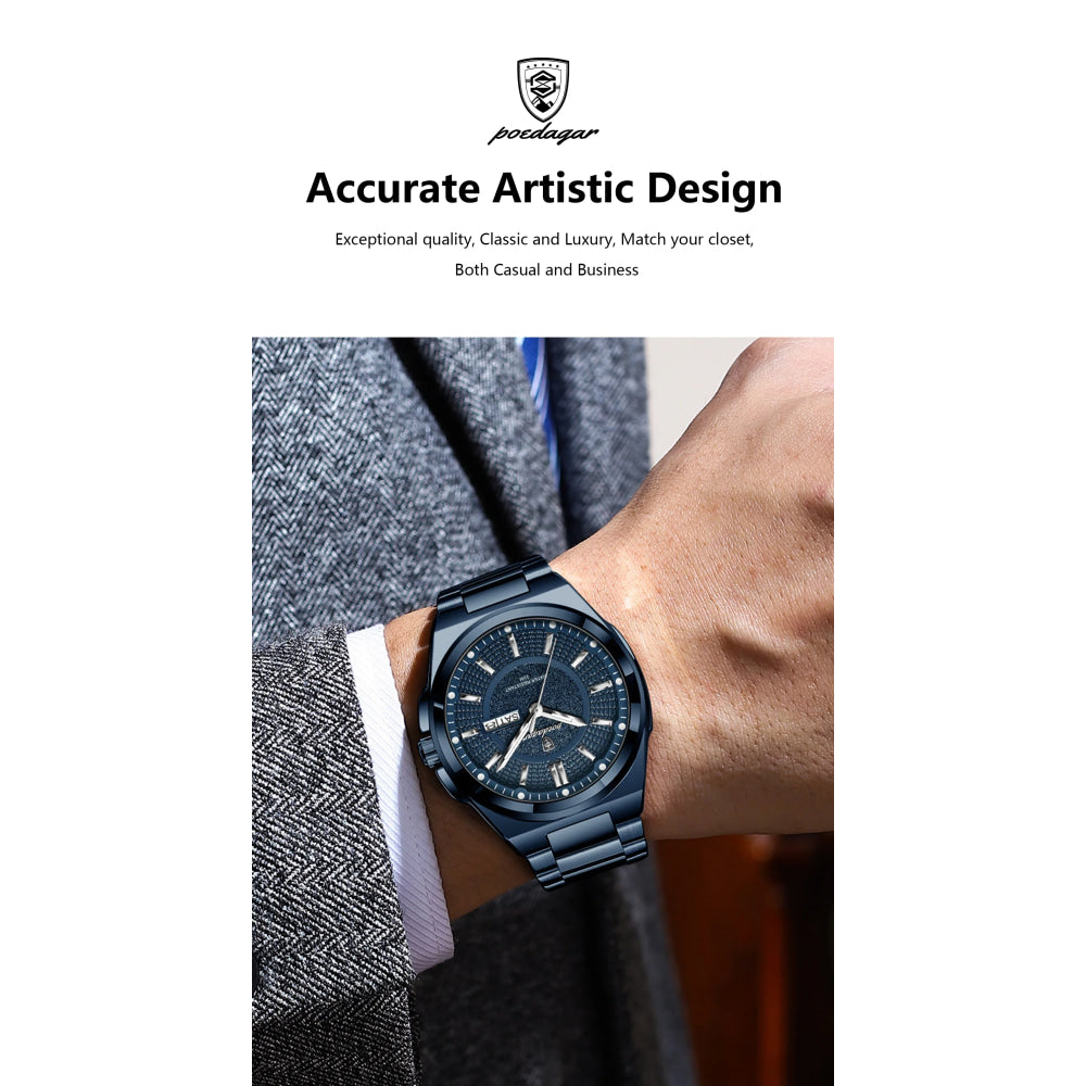 POEDAGAR Sport Original Men Clock Quartz Date Week Luxury Man Wristwatch Waterproof Luminous Stainless Steel Men's Watches Reloj