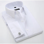 Men's French cufflink shirt with slim fit and contrasting color collar, Windsor collar, striped formal long sleeved shir