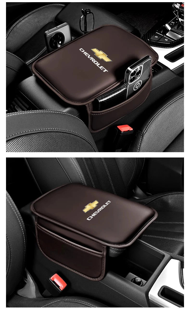 Car Armrest Cushion Leather Arm Rest Box Pad With Storage Bag For Chevrolet Corvette Montana TrailBlazer Silverado Traverse Bolt