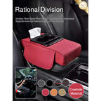 Reposabrazos para Coche 5 en 1: Caja para Pañuelos, Portavasos, Bolsa de Almacenamiento Multifuncional, Almohadilla Elevadora y Cojín con Bolsillo