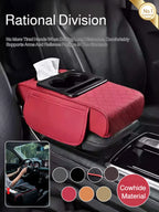 Reposabrazos para Coche 5 en 1: Caja para Pañuelos, Portavasos, Bolsa de Almacenamiento Multifuncional, Almohadilla Elevadora y Cojín con Bolsillo