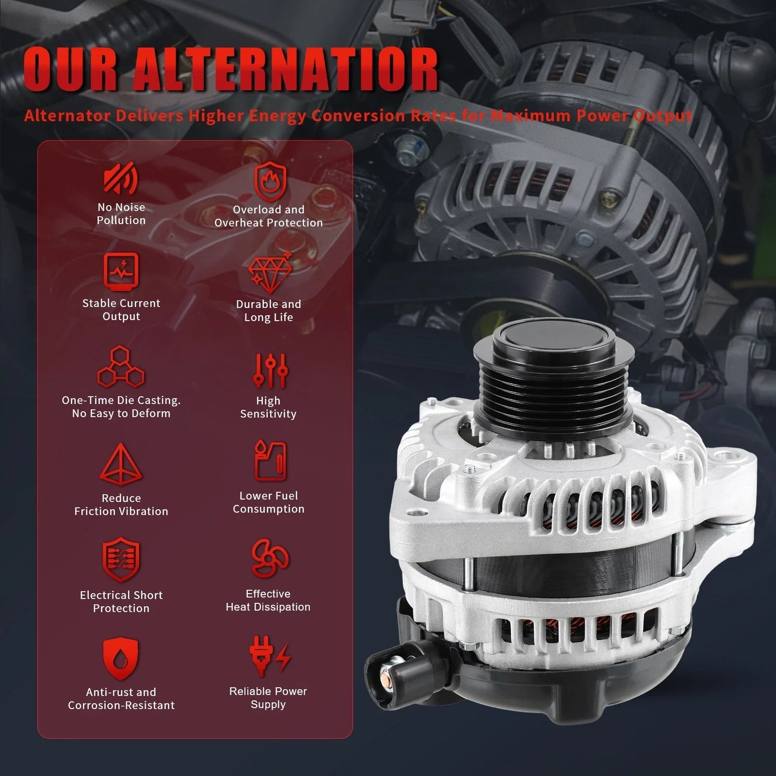 OE#104210-1240 12V 130A 6PK Alternator For Honda Accord Pilot Odyssey 3.5L V6 2011-2015