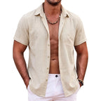 Mens Summer Hawaiian Short Sleeve Shirts Cotton Linen Lapel Tops Casual Breathable Beach and Gym Tees Plus Size for Men Tops