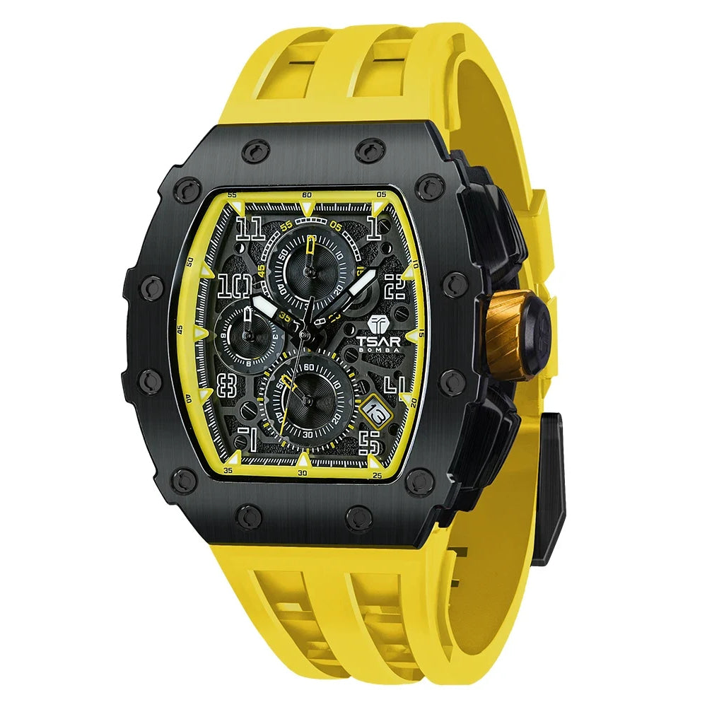 TSAR BOMBA Watch for Men Luxury Brand Tonneau Design Waterproof Clock Stainless Steel Wristwatch Fashion Rectangle Mens Watch