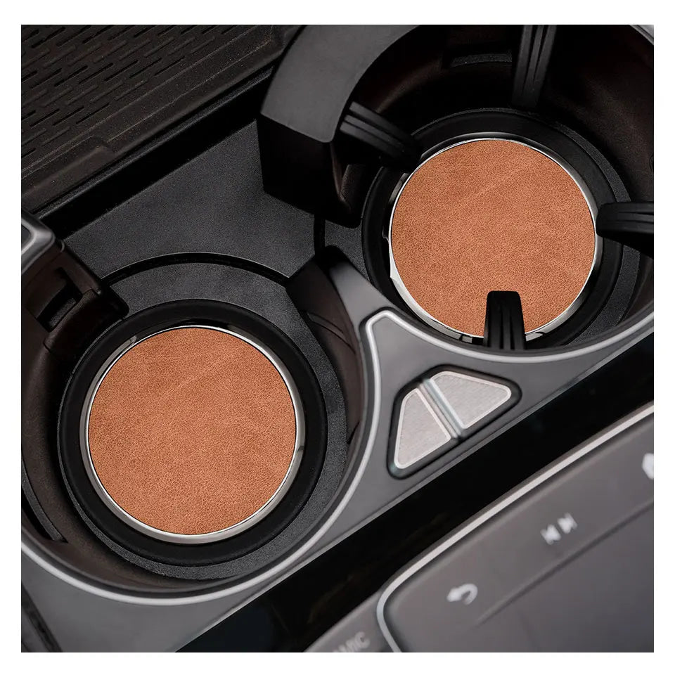 2Pcs Leather Car Coaster Anti-slip Mat Cup Holder Pad For BMW X1 X2 X3 X4 X5 X6 X7 1 3 5 6 7 Series E60 E90 E70 G20 G30 G7